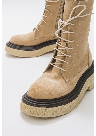 Luvishoes Pearl Bej Süet Hakiki Deri Kadın Bot Bej