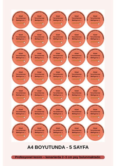 Teşekkür Sticker Etiketi 175 Adet Yuvarlak Etiket A4 5 Sayfa Çok Renkli