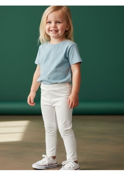 Zekids Kız Çocuk Pamuklu Esnek Tayt-16663 Beyaz