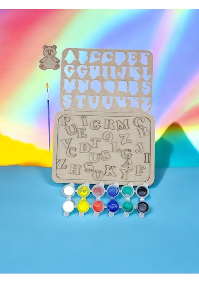 Ahşap Puzzle Alfabe Ve Rakamlar Boyama Seti, Çocuklar Boyayarak Ö