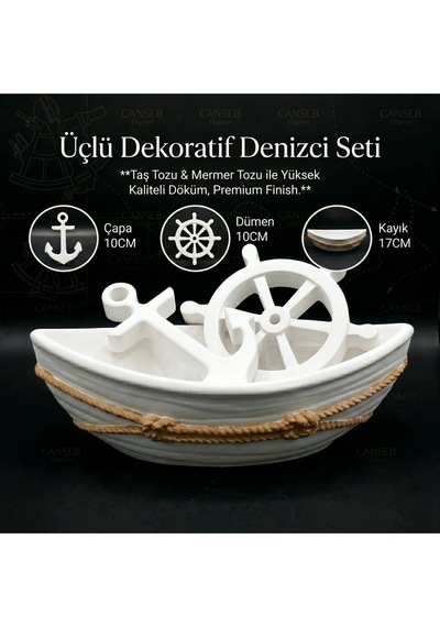 Üçlü Premium Denizci Seti - Hediyelik, Çapa, Dümen, Sandal, Kayık, Gemi 86260475
