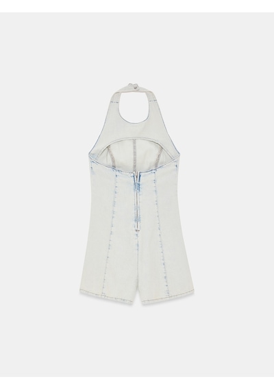 Dilvin 72347 %100 Pamuk Halter Yaka Kot Tulum-mavi
