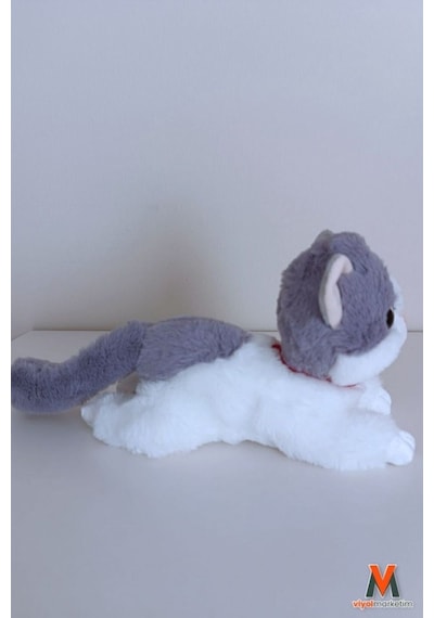 Sevimli Peluş Yavru Kedi 35 Cm Sesli Miyavlayan Oyuncak Uyku Ve Oyun Arkadaşı 4 Renk Seçeneği Gri