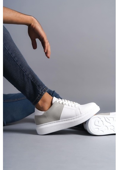Aymood Slw151 Boost Bağcıklı Cilt Süet Erkek Günlük Sneaker Ayakkabı Csbt - Beyaz/gri