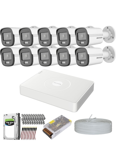 HIKVISION COLORVU GECE-KARANLIKTA 7/24 RENKLİ 10 KAMERALI SET 1TB