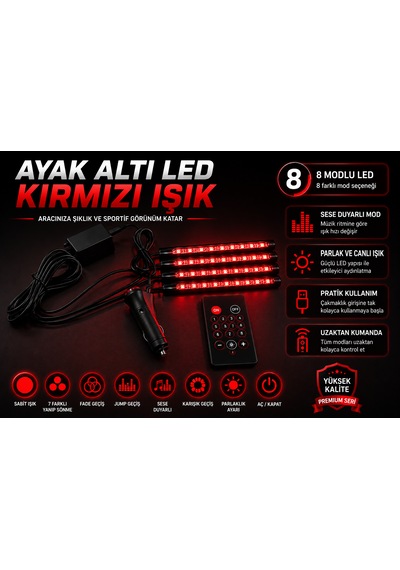 Rgb Modlu Ayak Altı Led Aydınlatma Seti Çakmaklık Girişli Kumandalı Sese Duyarlı