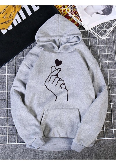 El Kalp Sweatshirt - Gri Baskılı Oversize Kapüşonlu Gri