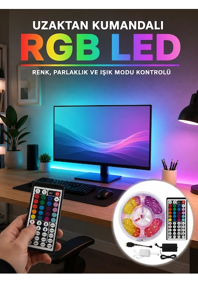 Bay Uzaktan Kumandalı Rgb Şerit Led 5 Metre 12v 5050 Smd Çok Renkli Dekoratif Işık Seti Najmaddin Standart