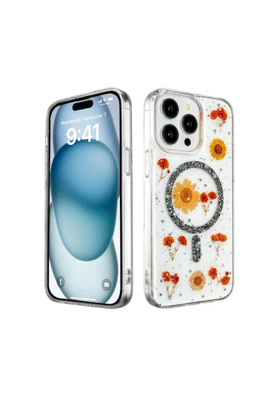 Apple Uyumlu iPhone 15 Pro Kılıf Daisy Simli Magsafe Kapak Siyah/