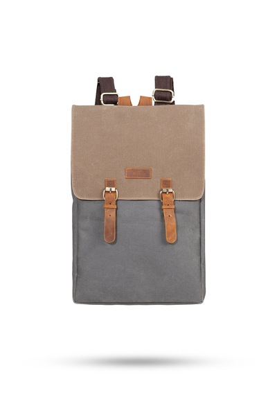 Gillario Design 02 15.6 Inch Kanvas -deri Laptop Sırt Çantası Gri - Kahverengi