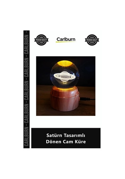 Özel Üretim Lazer İşleme Üç Boyutlu Işıklı Dekoratif Gezegen Standlı Satürn Tasarımlı Dönen Cam Küre