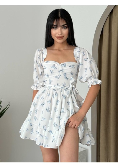 Etiler Collection Rucka Belden Bağlamalı Mini Elbise Mavi - Beyaz
