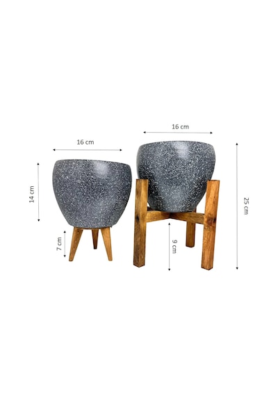 Bitki Tasarımı Ev Dekorasyon Gri Granit Toprak Saksı Saksılık Salon Çiçeklik İkili Set 3 Ayaklı- 4 Ayaklı- 15 CM