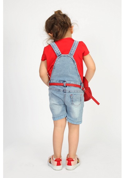 Toontoy Kids Kız Bebek Salopet Çantalı Gitar Nakışlı Kot Kırmızı