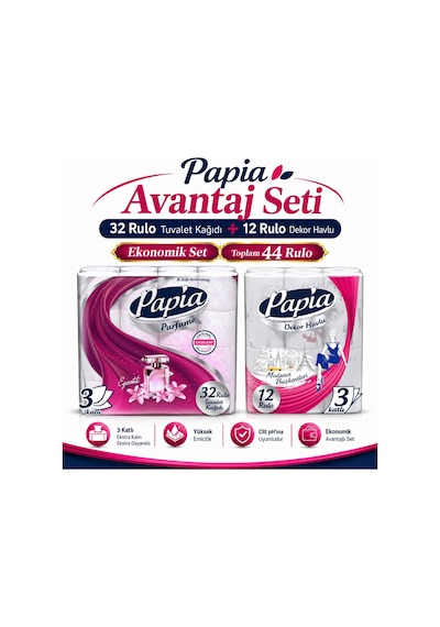 Papia Tuvalet Kağıdı 32 Li Pk Egzotik Parfümlü+ 12 Li Kağıt Havlu