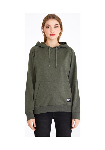 Comeor Kadın Haki Basic Kapüşonlu Regular Fit Rahat Sweatshirt 001