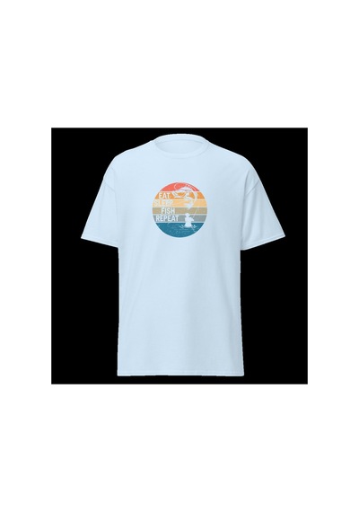 Wildstyle Retro Balık Gün Batımı Vintage Balıkçılık Deniz Baskılı Unisex Bisiklet Yaka Pamuklu Tişört Bebek Mavisi