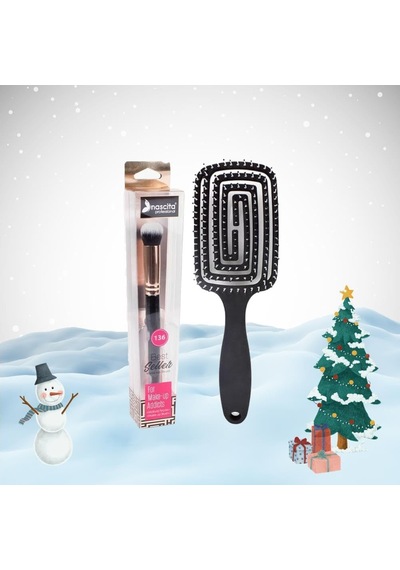 Nascita Professional Yılbaşı Paketi Oval Yapılı Kapatıcı Fırçası Ve Üç Boyutlu Saç Fırçası Siyah 0
