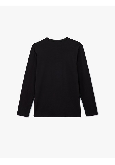 Koton Pamuklu Bisiklet Yaka Basic Slim Fit Uzun Kollu Tişört Siyah 6wam10109hk Siyah