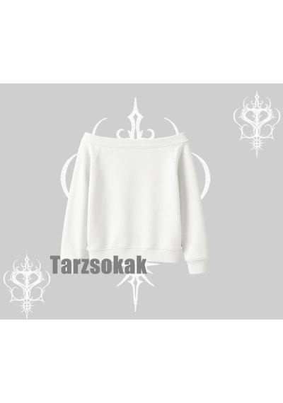 Startmore Kayık Yaka Sweatshirt Tsundere Anime Japanese Style Baskılı Beyaz