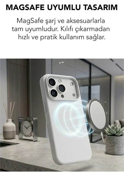 Apple İphone 17 Pro Uyumlu Magsafe Lansman Silikon Kılıf Beyaz