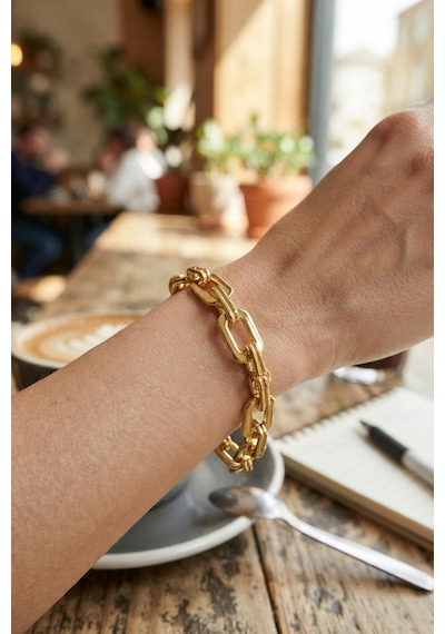 Pirinç Altın Kaplama Gold Renk Kare Zincirli Kadın Bileklik 5886 Mh-hs6945-2006