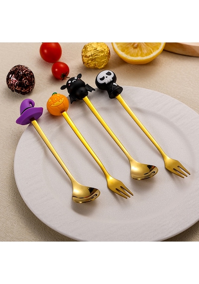 Premium Çocuk Cadı Figürlü Paslanmaz Çelik Uçlu Çatal-kaşık Set, 6 Parça 24+ Ay