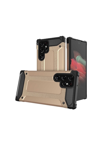 Kilifone - Samsung Uyumlu Galaxy S22 Ultra - Kılıf Çift Katman Zırh Tank Crash Military Kapak - Gold