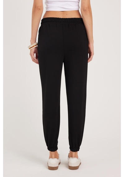 Tudors Kadın Relax Fit Rahat Kesim Modal Kumaş Beli Bağlamalı Lastikli Jogger Siyah Eşofman Altı-39586