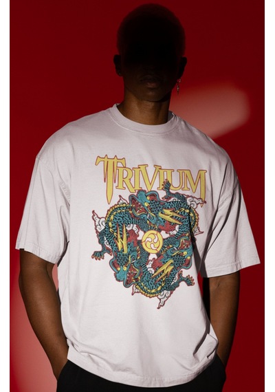 Sevbano Trivium Rock Metal Müzik Grubu Ön Baskılı Unisex Oversize Tişört Beyaz