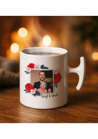 Bk Gift Kişiye Özel İsimli Fotoğraflı Hammer Kulplu Beyaz Kupa Bardak-1, Arkadaşa Hediye, Sevgiliye Hediye, Doğum Günü Hediyesi