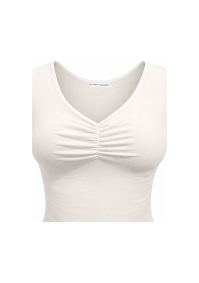 Mixray 2080 Kadın V Yaka Büzgü Detaylı Kısa Kollu Basic T-shirt Beyaz