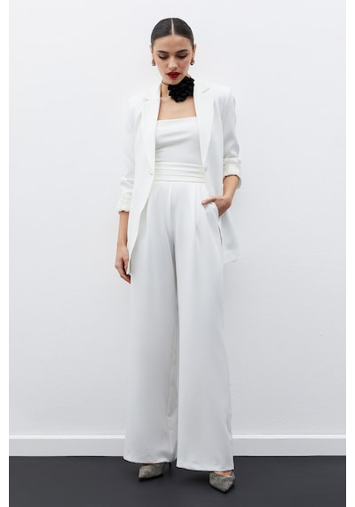 Sateen Mono Yaka Klasik Ceket - Ekru