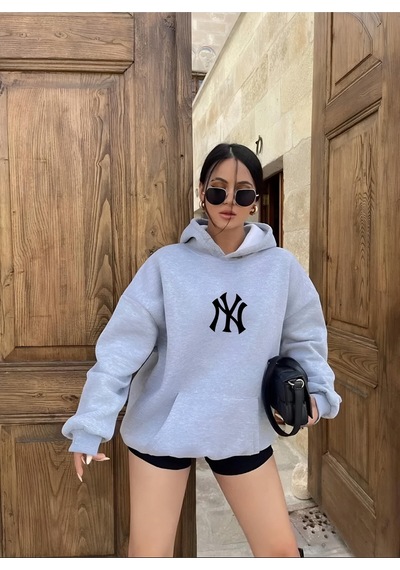 Startmore Ny Baskılı Kapişonlu Sweatshırt Gri
