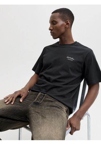 Jack & Jones Jack Jones Yazı Desenli Erkek Yuvarlak Yaka Tişört 12287990 Siyah