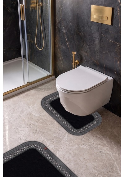 Banyo Paspası Takımı 70x110+50x70 Cm İç Trikot Siyah & Antrasit