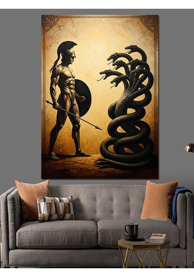 Ahşap Tablo Yılanlı Medusa Ve Antik Savaşçı