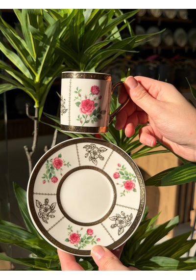 6'lı Porselen Flora Noble Kahve Fincanı-5390 Beyaz