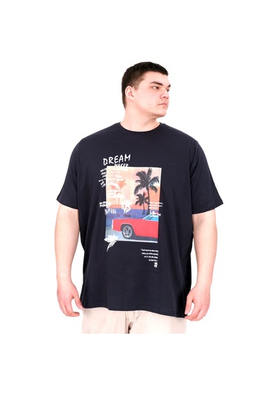Mode Xl Büyük Beden Erkek Baskılı T-shirt Palm Dream U25026 Lacivert Lacivert