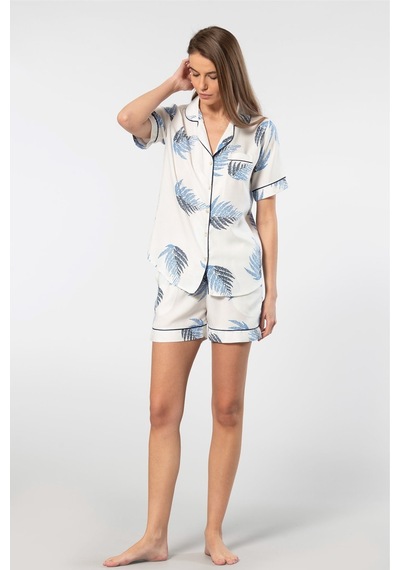 Türen Kadın Desenli Dokuma Şort Pijama Takım 3605/ekru 001