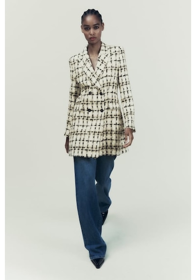 Zara Dokulu Uzun Kareli Blazer 2218/623 Çok Renkli
