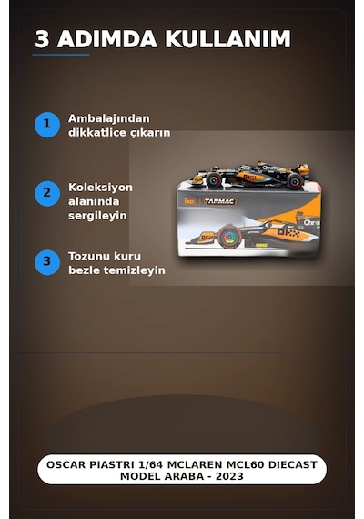 Oscar Piastri 1/64 Mclaren Mcl60 Diecast Model Araba - 2023 Avustralya Gp, Koleksiyonluk Bx-313342