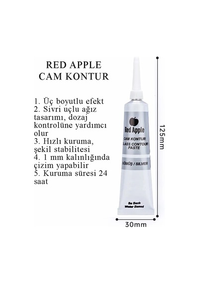 Gümüş Gri Kontür Boyası 20 Ml 4 Adet Red Apple Cam Vitray Boyası Kontur Boyası Ana Hatları Çizme Sanatsal Hobi