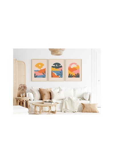 Modern Çerçeveli 3'lü Tablo Seti - Renkli Tablolar - Yn-09 Sarı - 609605173 Sarı