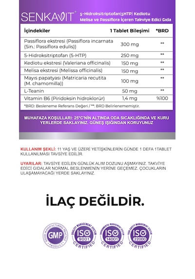 Senkavit 5 Htp, Valeriana, Melisa, L-teanin Ve Vitamin B6 İçeren 60 Lı Tablet