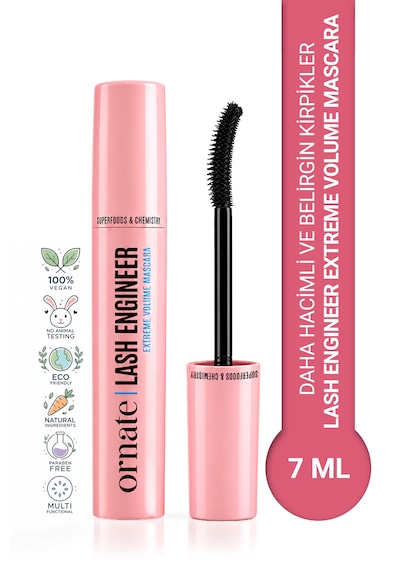 Ornate Lash Engineer Extreme Volume Maskara, Ekstra Siyah, Ekstra Hacim Ve Belirgin Kıvırma Etkili Maskara 7 Ml