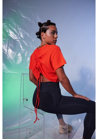 Woof Baskı Crop Top (Turuncu) Turuncu