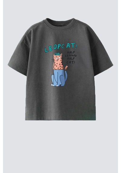Monila Erkek Çocuk Pamuklu Baskılı T-shirt Antrasit