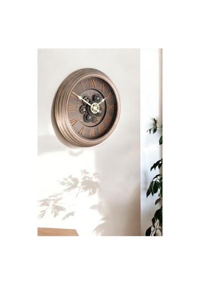 Antik Eskitme Kadranlı Duvar Saati, 40 Cm Bronz Renk 0240-keçe-şekilli-48cm