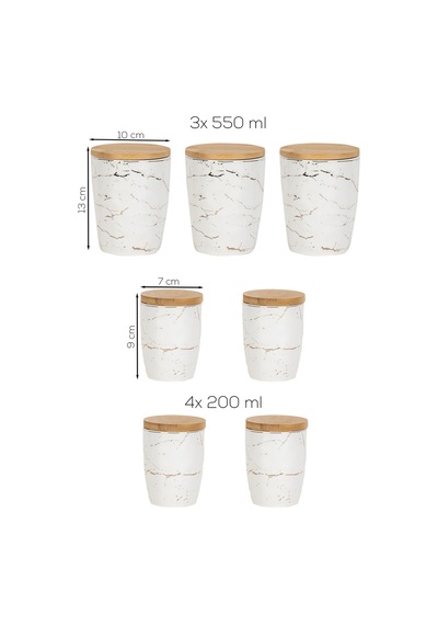 Porsima Pxm2673-7/s Marble 7 Parça Bambu Vakum Kapaklı Porselen Baharat Takımı Baharatlık Seti Diğer